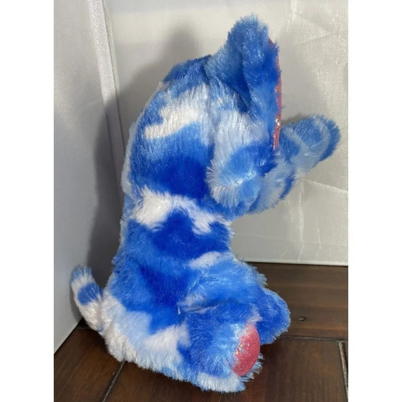 Goffa International Elephant Blue Camo Pink Glittery Plush Stuffed Animal 8” - Picture 2 of 8